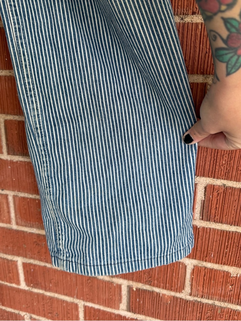 Vintage 80s Oshkosh blue and white striped adult overalls 34x35 - Picture 4 of 7